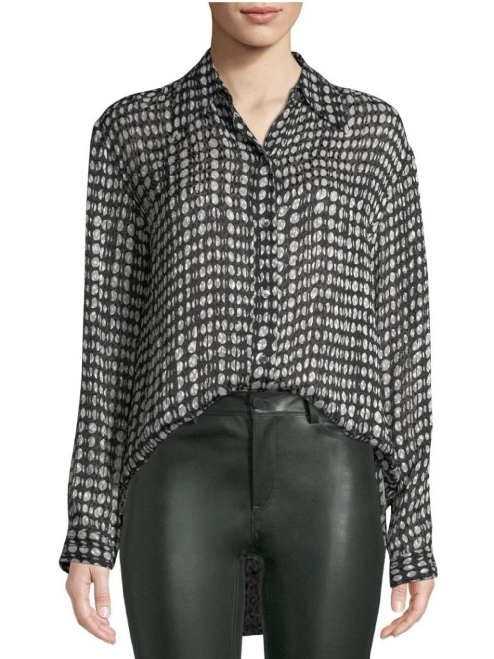 Theory Weekender Silk Semi-Sheer Blouse, Size Large